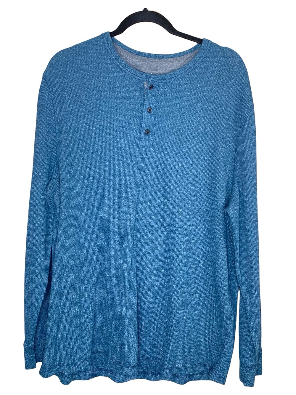 George Blue Henley Shirt Thermal Casual Soft Knit SZ 2X Long Sleeve 3 Button